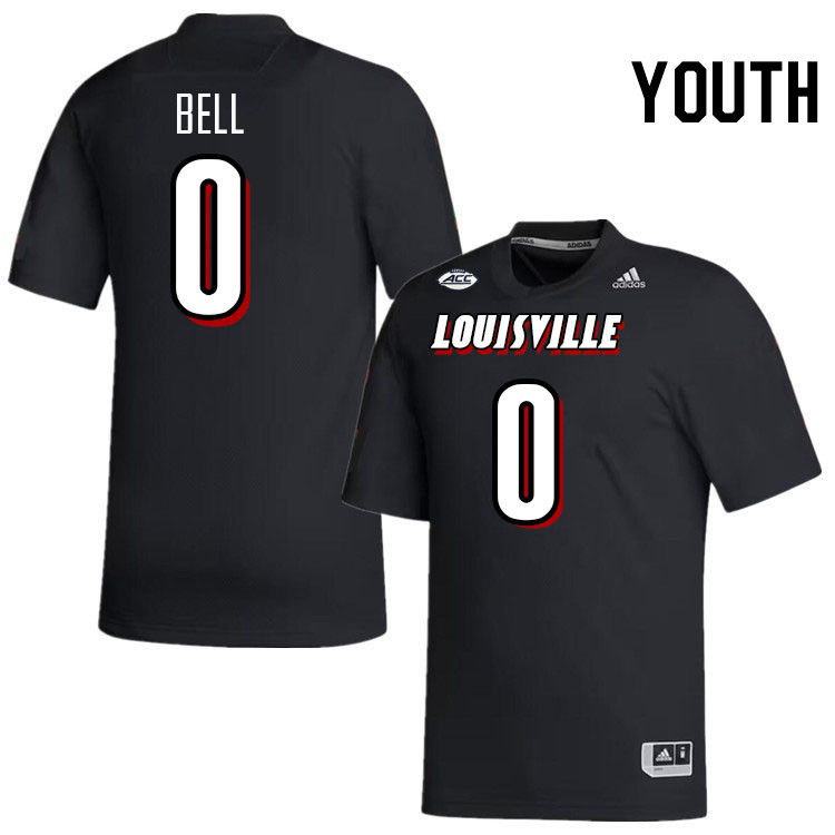 Youth #0 Chris Bell Louisville Cardinals College Football Jerseys Stitched-Black